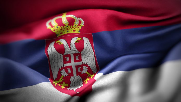 Close,Up,Waving,Flag,Of,Serbia.,Flag,Symbols,Of,Serbia.