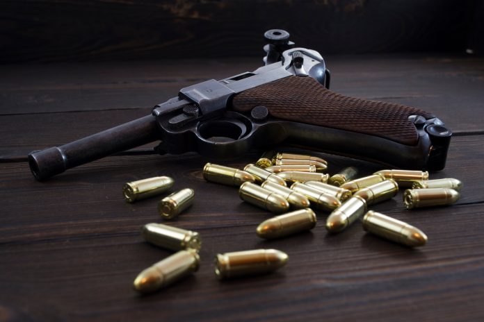 Luger,P08,Parabellum,Handgun,And,Shiny,9,Mm,Bullets,On